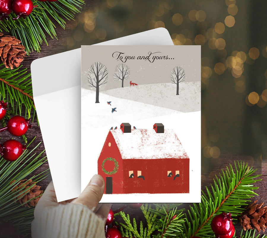 Horse Hollow Press - Fox Boxed Christmas Cards / Fox, Horses & Barn / 8 Holiday