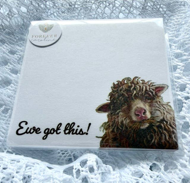Forever Caroline - Sticky Notes w/ Fluffy Sheep Art & "Ewe Got This" | 50 Pages