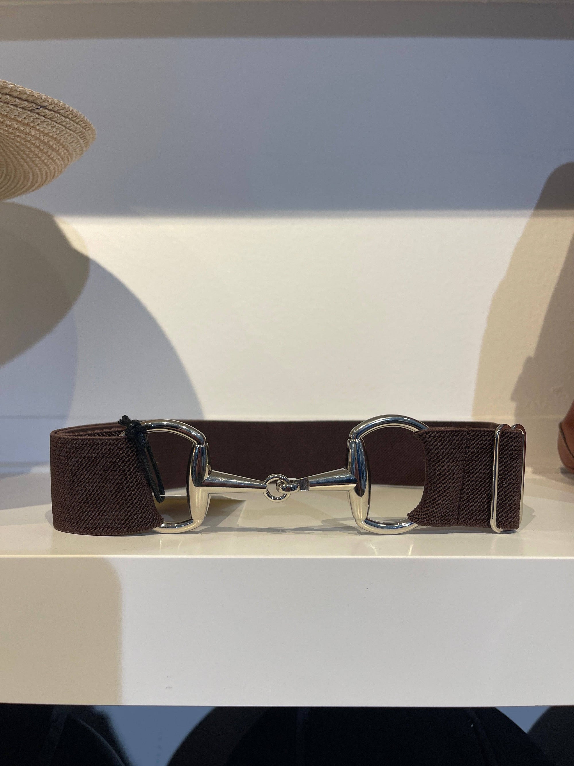 Pesazia - Stretch Bit Belts - Coffee w/ Silver Snaffle Bit - Exceptional Equestrian