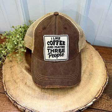 Vintage Life - I Like Coffee And Maybe Three People Distressed Trucker Cap