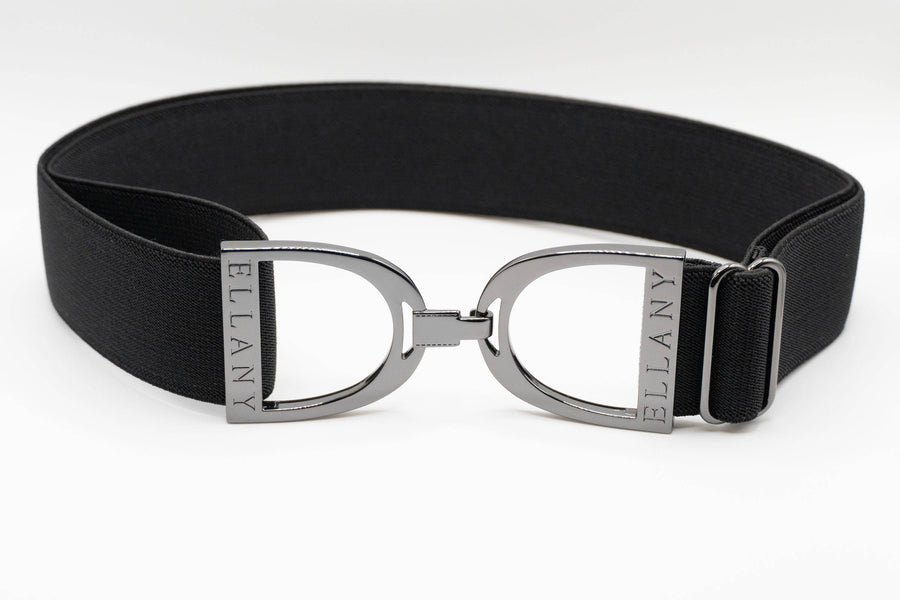 Huston x Ellany - Black - 1.5" Gunmetal Stirrup Elastic Belt