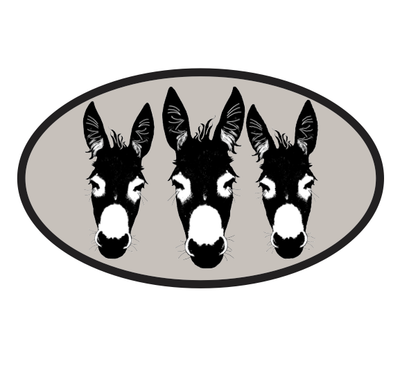 Horse Hollow Press - Oval Equestrian Horse Sticker: 3 Donkeys
