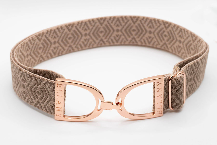 Huston x Ellany - Taupe Tribal - 1.5" Rose Gold Stirrup Elastic Belt