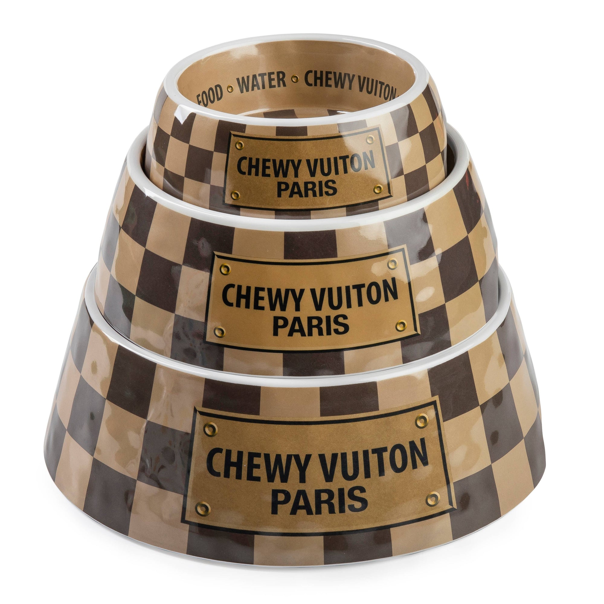Haute Diggity Dog - Checker Chewy Vuiton Bowl - 3 Sizes!! Dog Bowls - Exceptional Equestrian