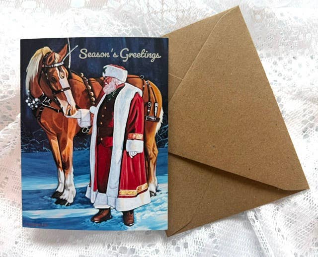 Forever Caroline - Santa & Horse Christmas Greeting Card w/ Inside Sentiment