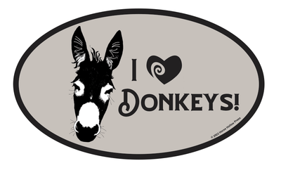 Horse Hollow Press - Oval Equestrian Horse Sticker: I love Donkeys! - Exceptional Equestrian