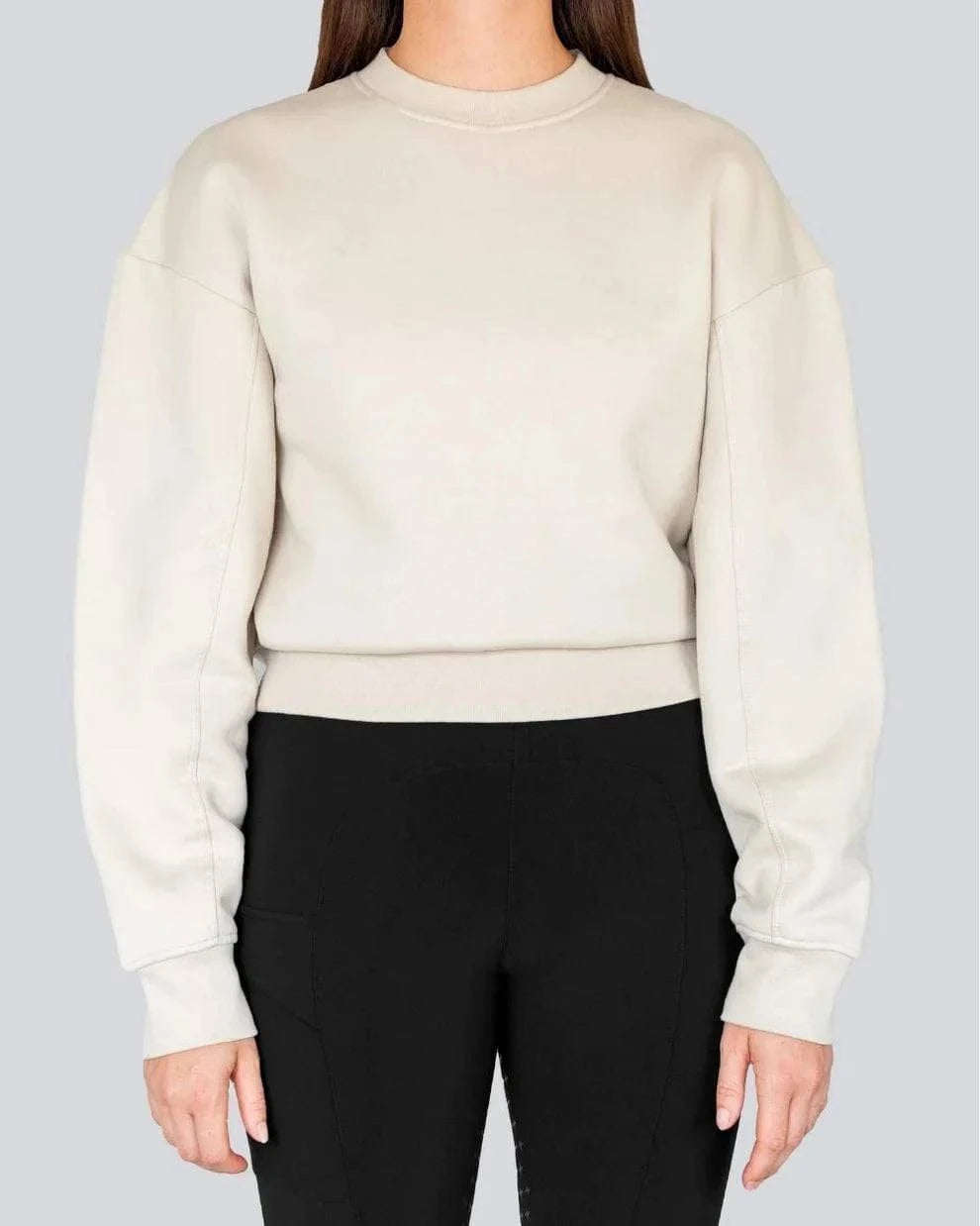Tan Sweatshirt with ribbed neckline, cuffs, and hem