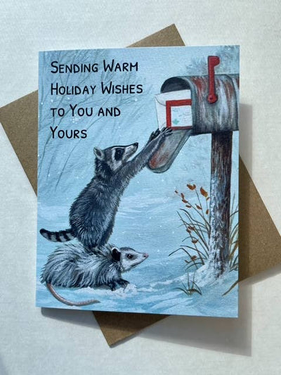 Forever Caroline - Holiday Card w/ Opossum & Raccoon Art | Inside Message