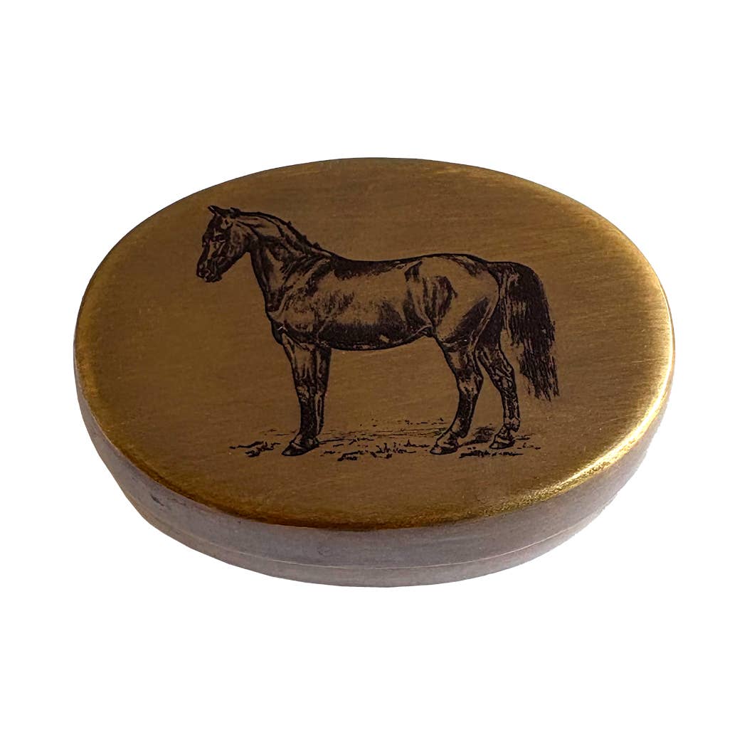 Madison Bay Co. - Historical Home Decor Reproductions - Solid Antiqued Brass Standing Horse Pill Box |Tabletop decor
