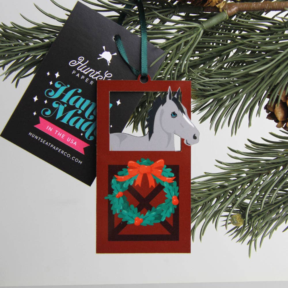 Hunt Seat Paper Co. - Grey Horse Barn Door Ornament