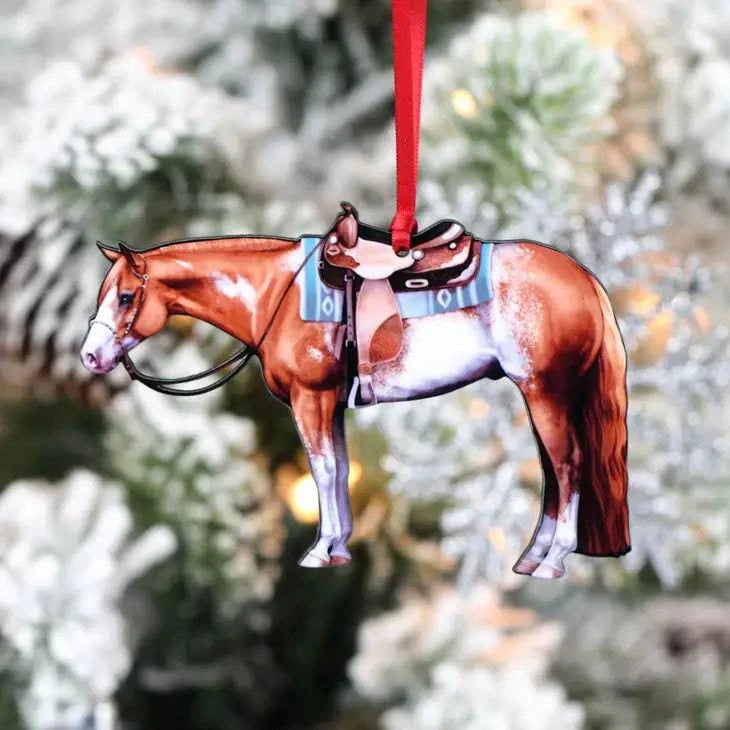 Classy Equine - Chestnut Overo Sabino Western Paint Horse Ornament - Exceptional Equestrian 