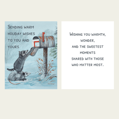 Forever Caroline - Holiday Card w/ Opossum & Raccoon Art | Inside Message
