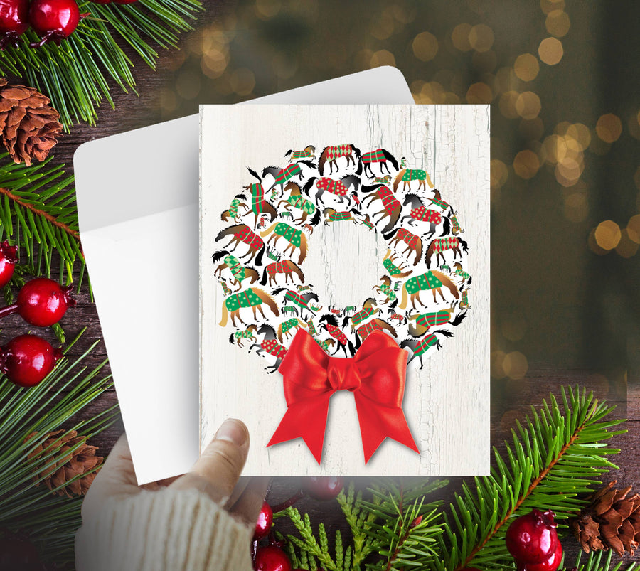 Horse Hollow Press - Horse Christmas Card / Wreath / Holiday Greeting Card