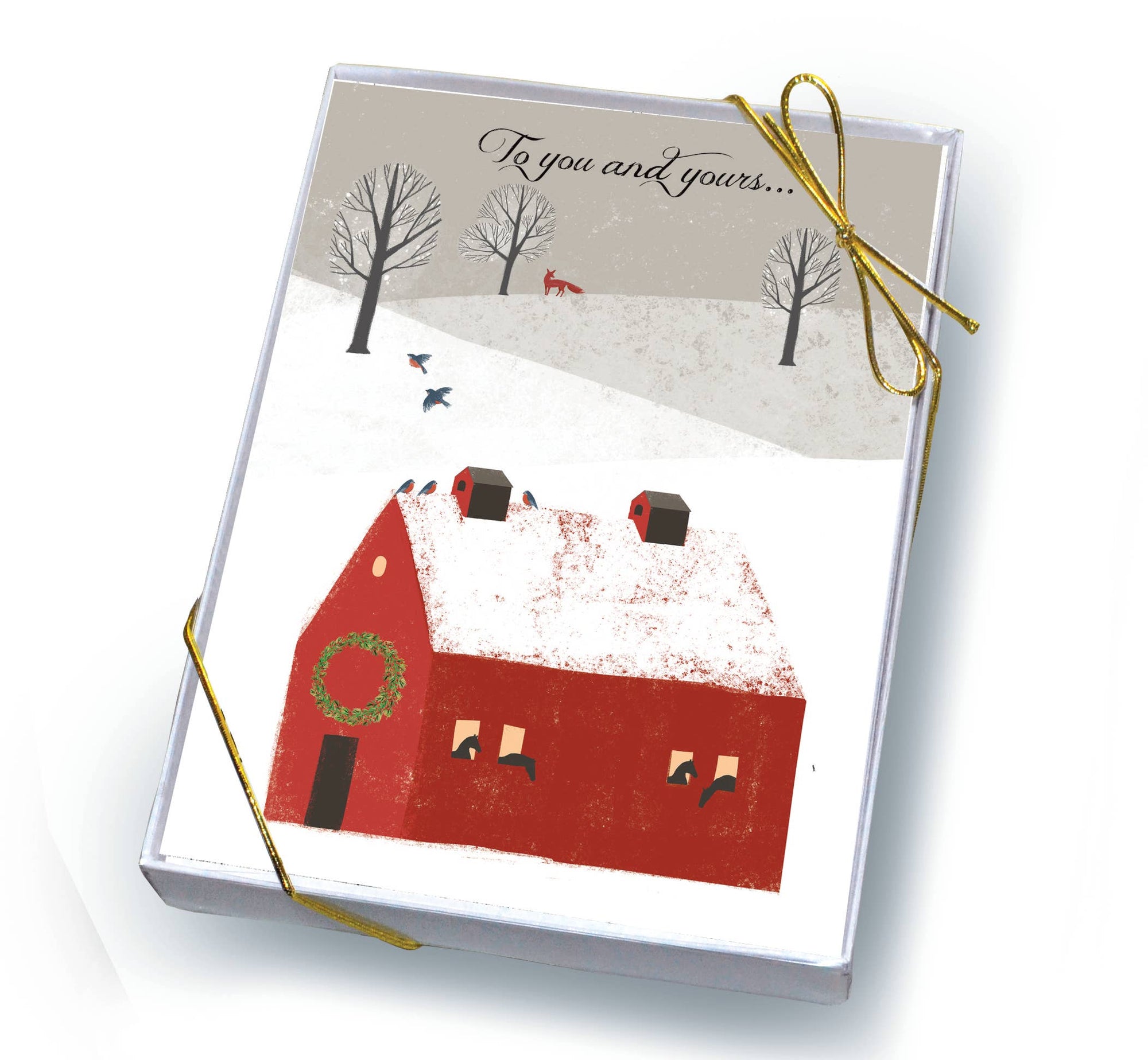 Horse Hollow Press - Fox Boxed Christmas Cards / Fox, Horses & Barn / 8 Holiday