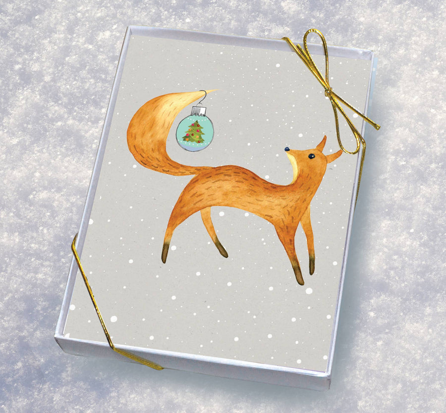 Horse Hollow Press - Fox Boxed Christmas Cards / Fox Christmas Ball / 8 Cards