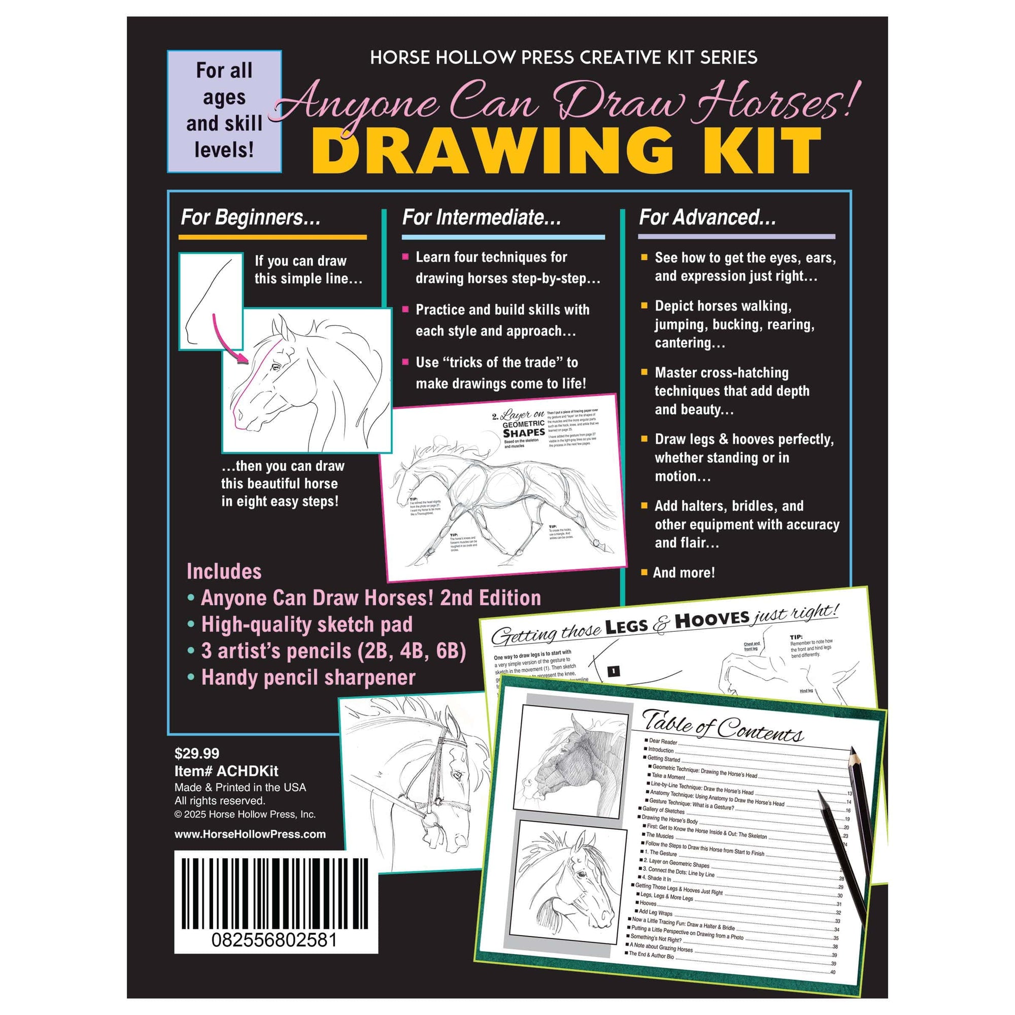 Horse Hollow Press  - Art Kit Horse Equestrian / Anyone Can Draw Horses Art Kit