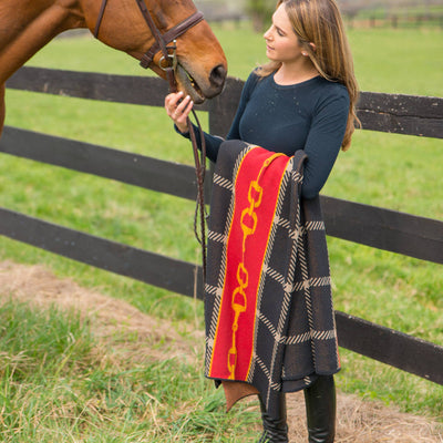 In2Green - Equestrian Horse Bit Plaid Throw Blanket - Exceptional Equestrian