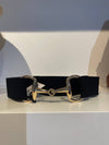 Pesazia - Stretch Bit Belts - Black w/ Gold Snaffle Bit - Exceptional Equestrian