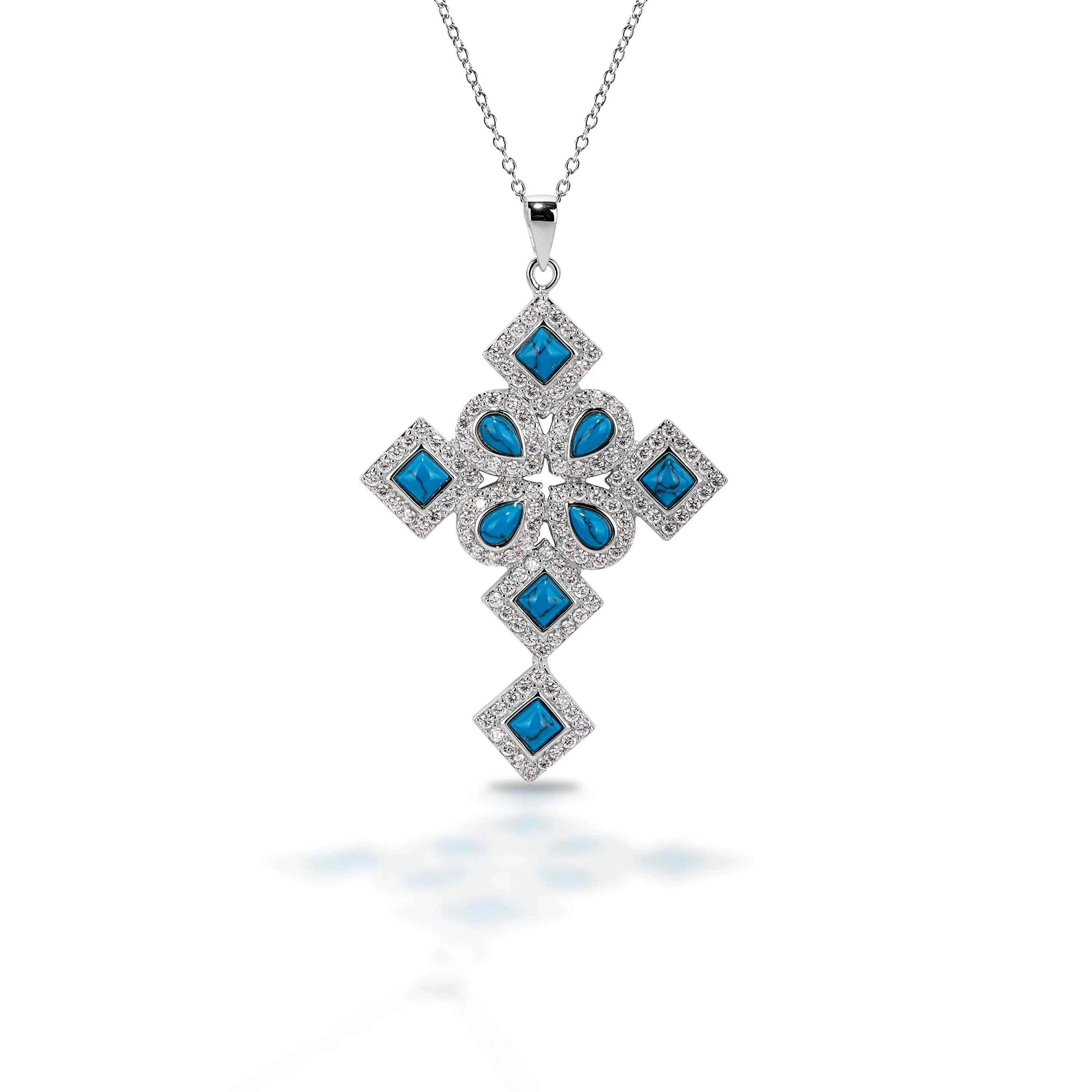 KELLY HERD RHODIUM PLATED BLUE MULTIPLE SHAPE CROSS NECKLACE - Exceptional Equestrian