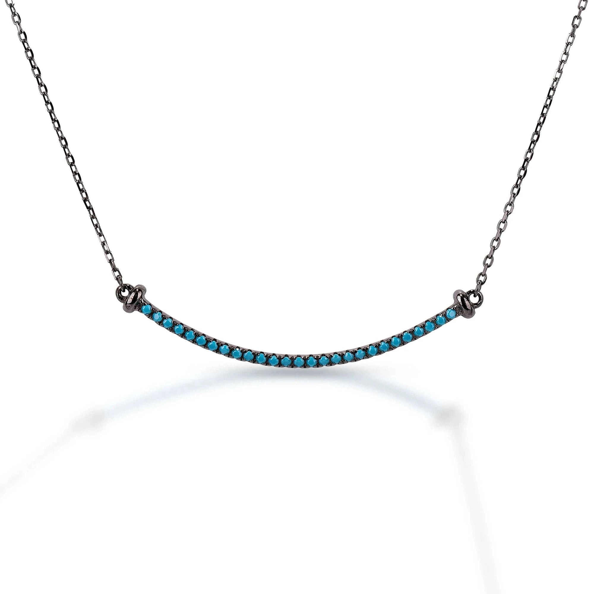 KELLY HERD BLACK RHODIUM PLATED LINE TURQUOISE STONE NECKLACE - Exceptional Equestrian