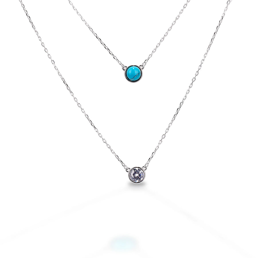 KELLY HERD 2 STRANDED NECKLACE WITH TURQUOISE AND CZ