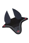 Black Fly Hood/Veil with Animo logo. Rhinestone and Grey Piping