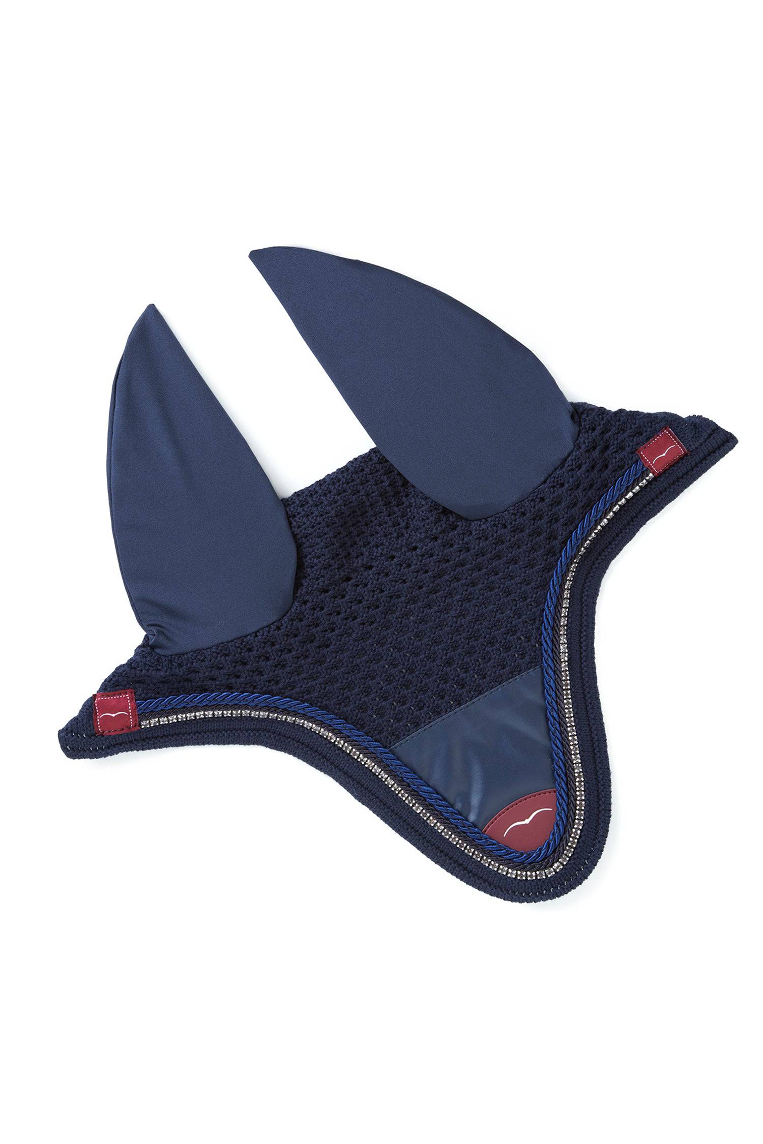 Navy Fly Hood/Veil w/ Animo logo. Rhinestone and Navy Piping.