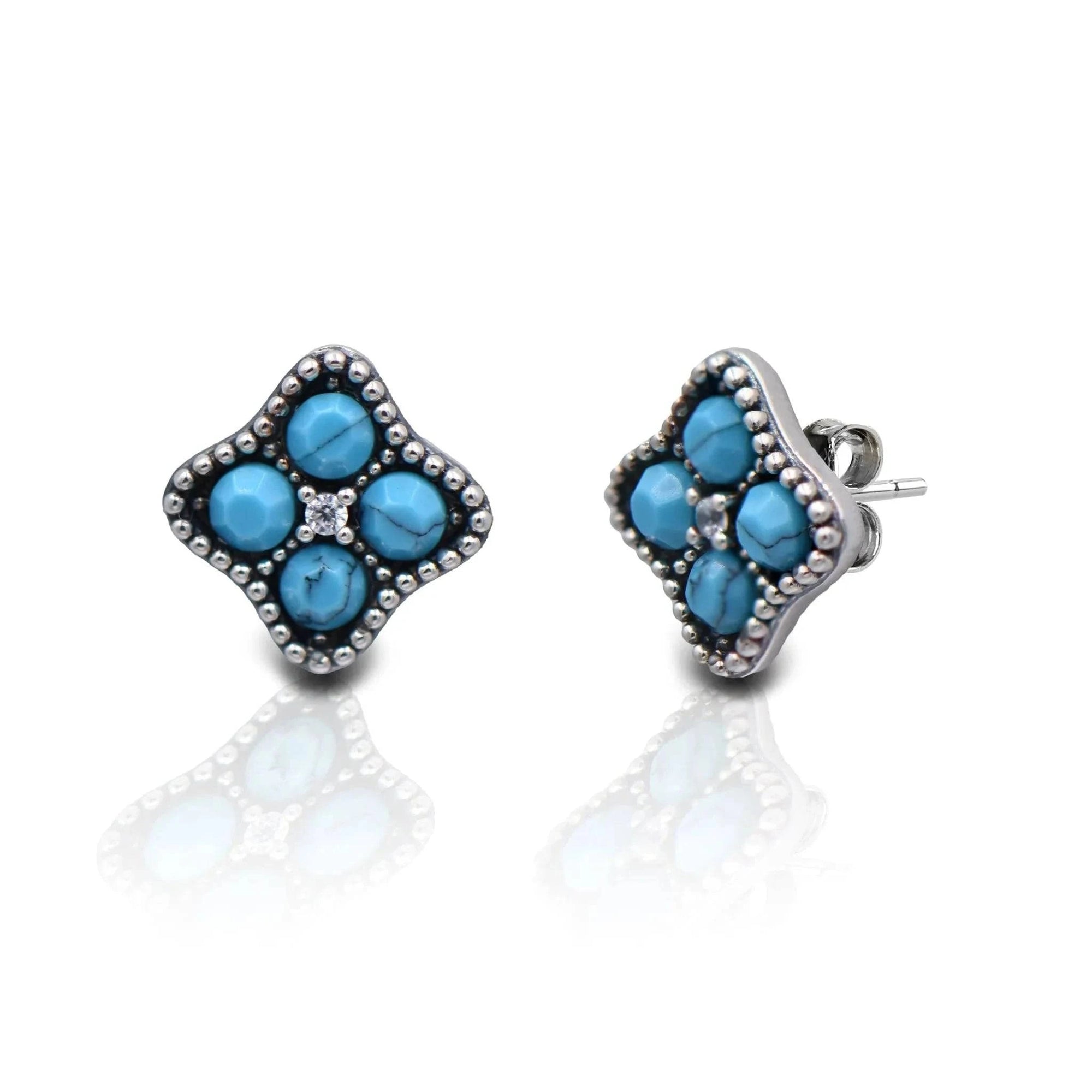 KELLY HERD TURQUOISE CLUSTER EARRINGS - STERLING SILVER - Exceptional Equestrian