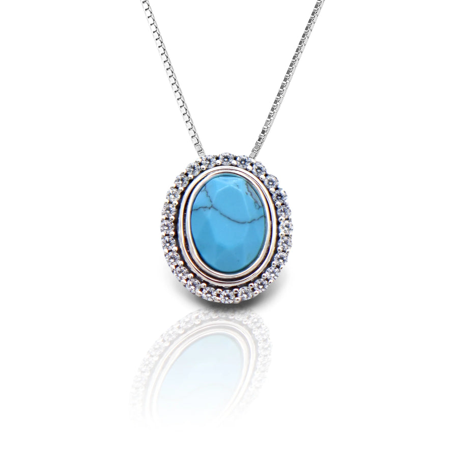 KELLY HERD OVAL TURQUOISE PENDANT NECKLACE - STERLING SILVER