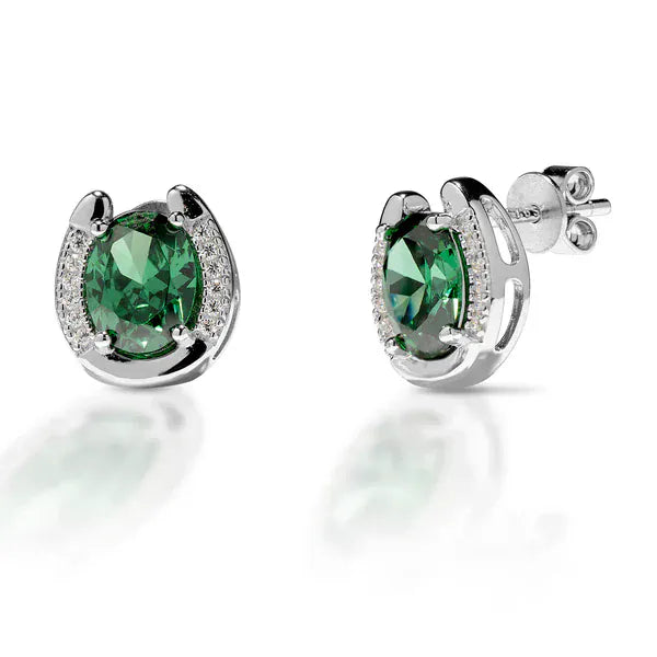 KELLY HERD GREEN STONE HORSESHOE EARRING - STERLING SILVER