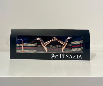 Pesazia - Logo Stretch Bit Belts - Red & Green w/ Rose Gold Snaffle Bit