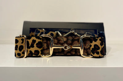 Pesazia - Logo Stretch Bit Belts - Leopard w/ Gold Snaffle Bit