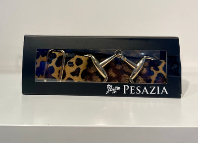 Pesazia - Logo Stretch Bit Belts - Leopard w/ Gold Snaffle Bit