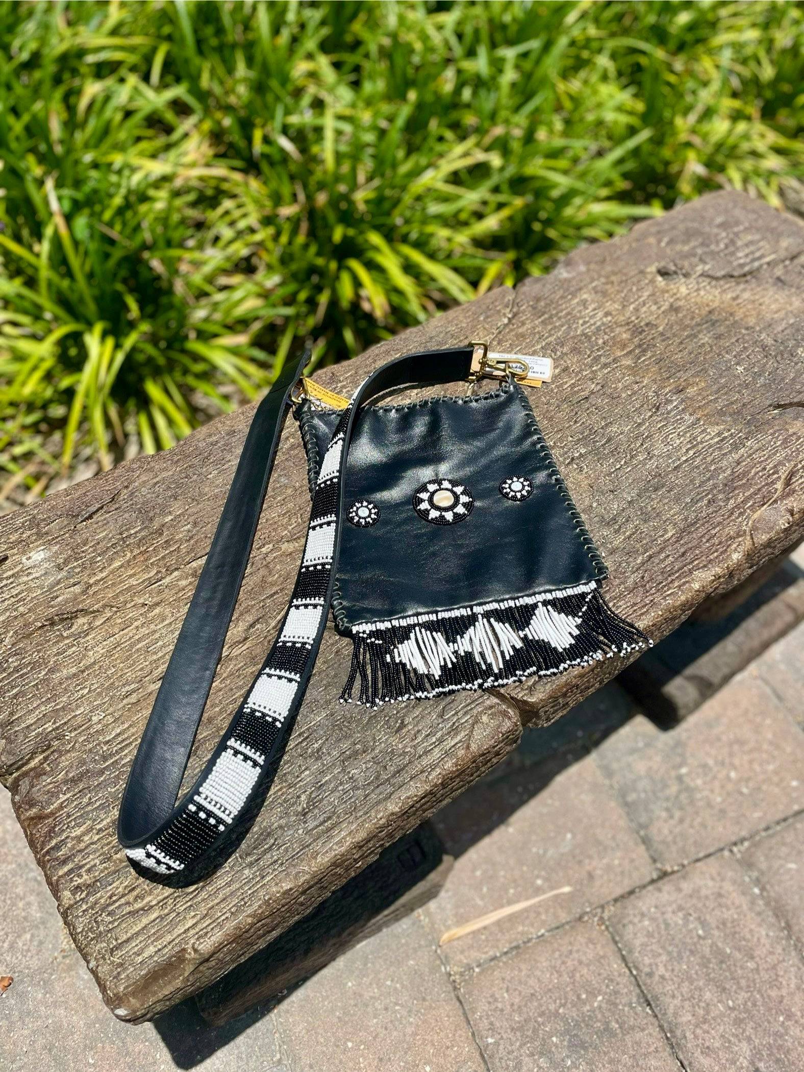 TKC Beaded Fringe Black Leather Pouch - Exceptional Equestrian