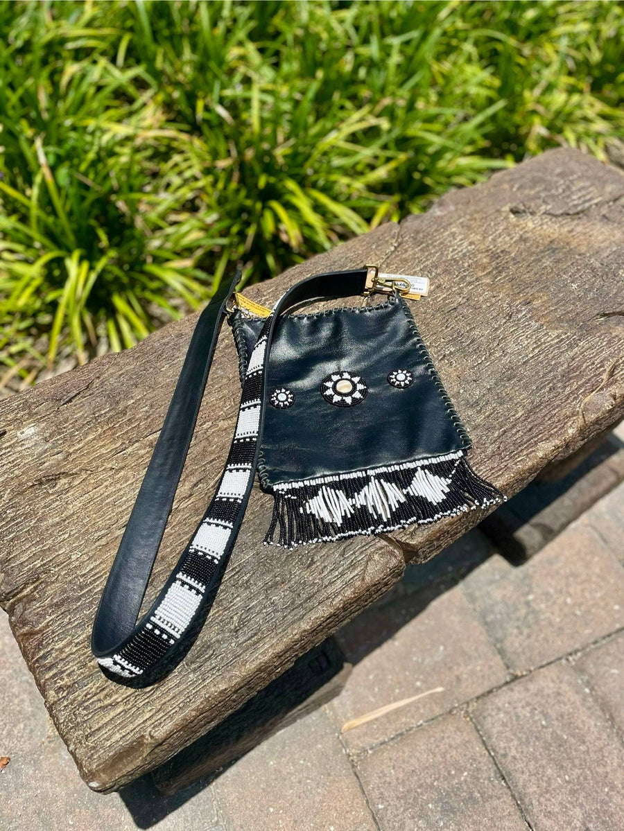 TKC Beaded Fringe Black Leather Pouch - Exceptional Equestrian 