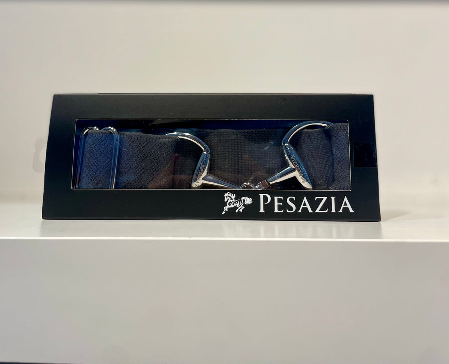 Pesazia - Logo Stretch Bit Belts - Grey Textured w/ Silver Snaffle Bit