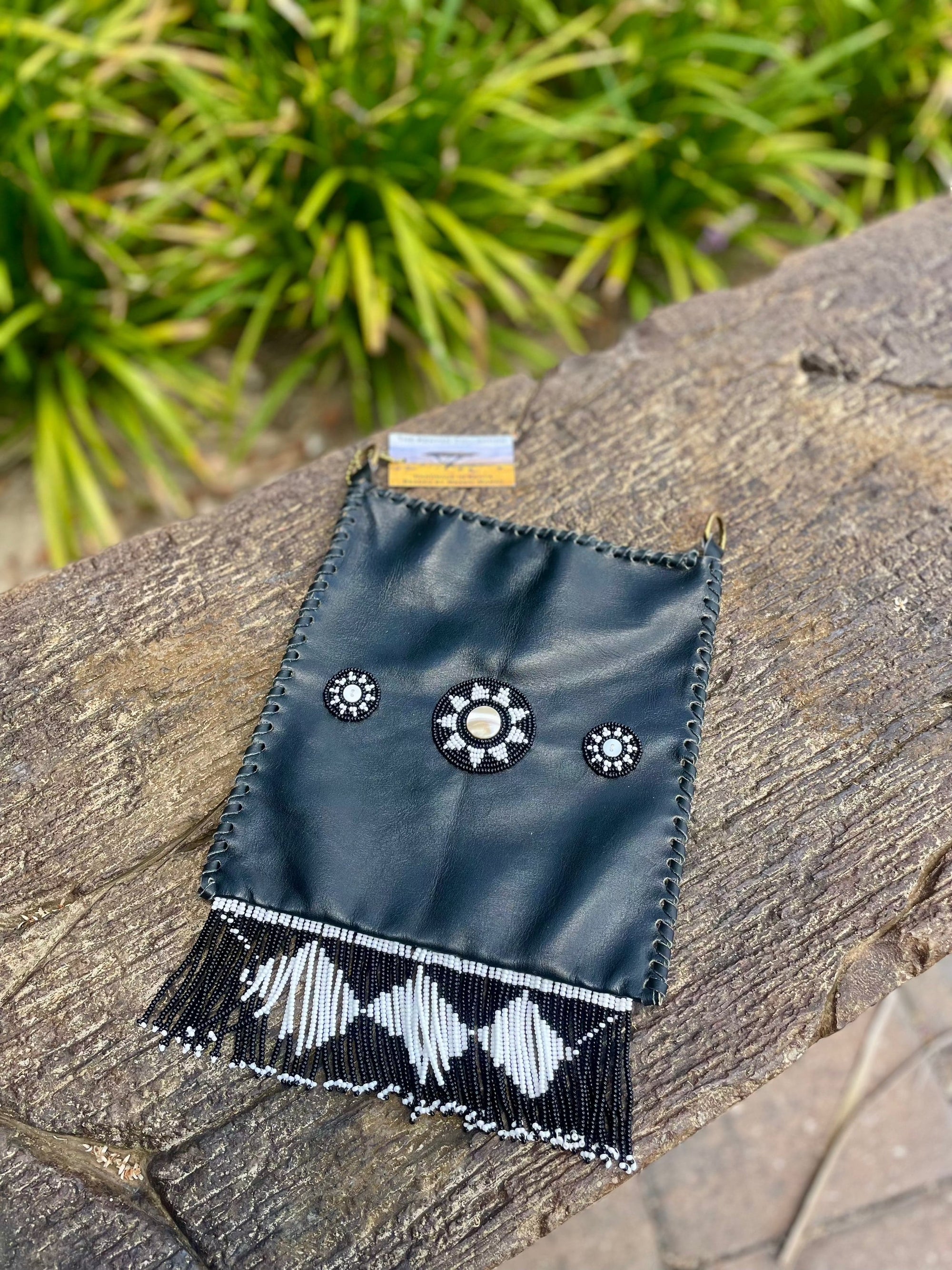 TKC Beaded Fringe Black Leather Pouch - Exceptional Equestrian