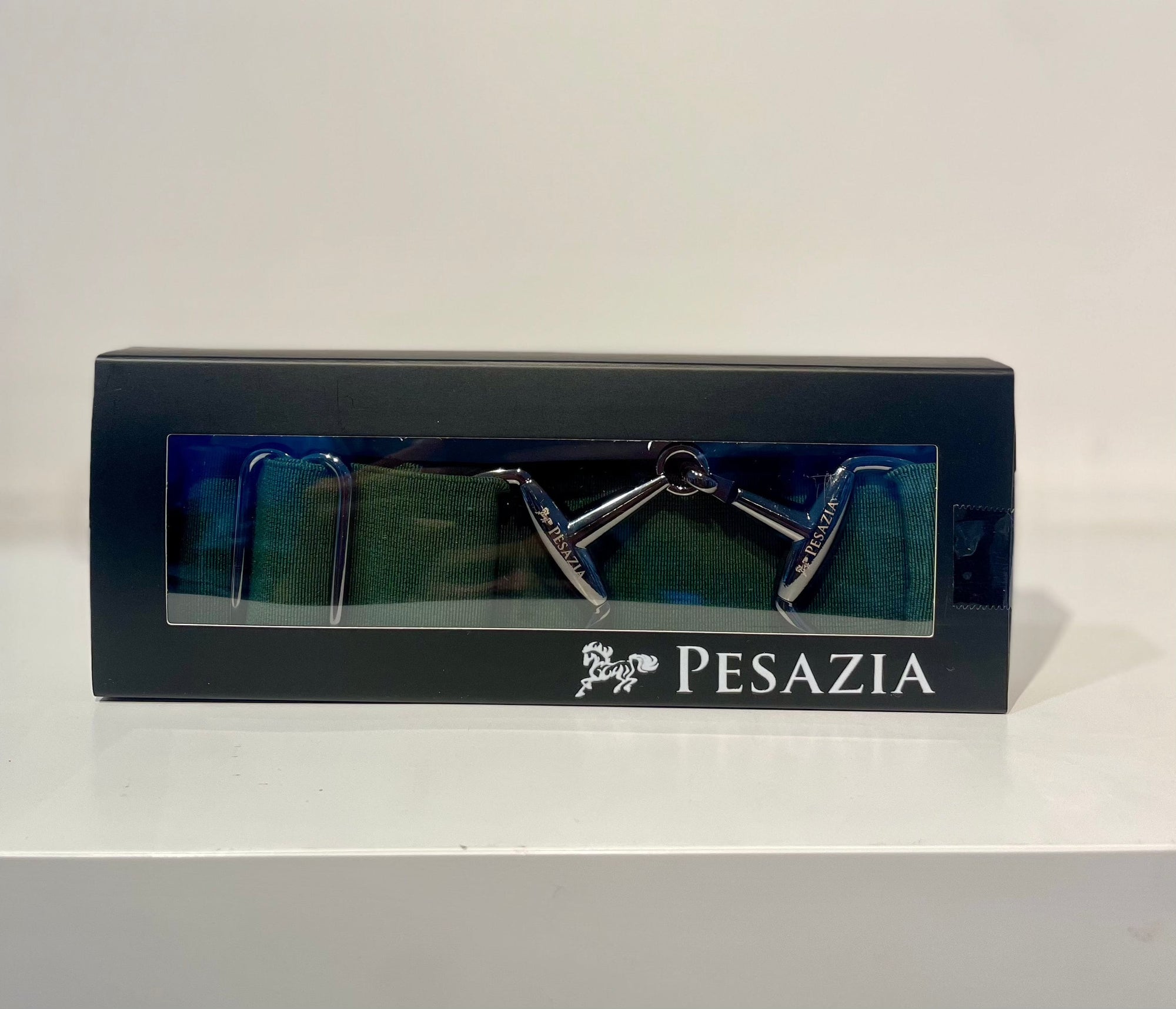 Pesazia - Logo Stretch Bit Belts - Hunter Green w/ Black Snaffle Bit