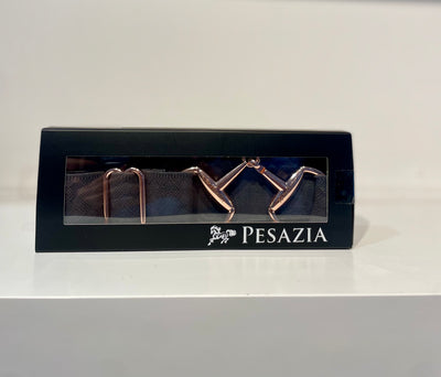 Pesazia - Logo Stretch Bit Belts - Grey Textured w/ Rose Gold Snaffle Bit