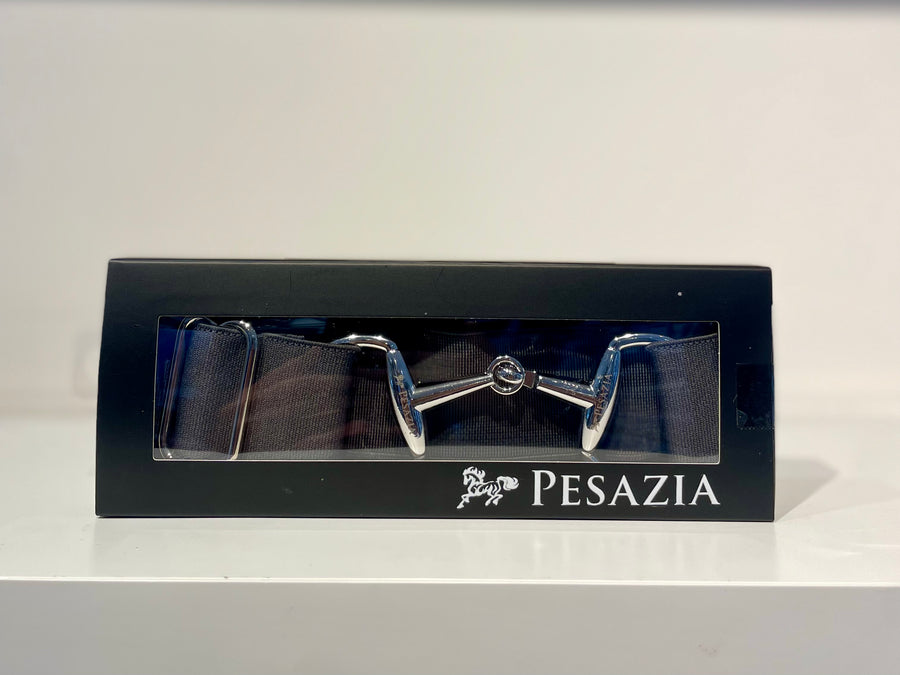 Pesazia - Logo Stretch Bit Belts - Grey w/ Silver Snaffle Bit