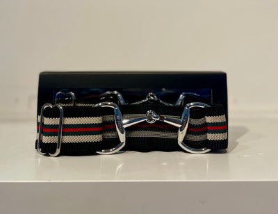 Pesazia - Logo Stretch Bit Belts - Red & Green w/ Silver Snaffle Bit