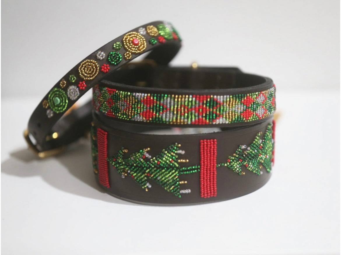 TKC Exclusive Holiday Christmas Tree Beaded Dog Collar - Exceptional Equestrian