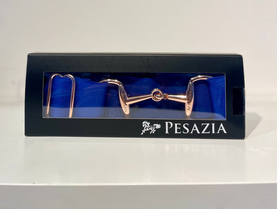 Pesazia - Logo Stretch Bit Belts - Navy w/ Rose Gold Snaffle Bit