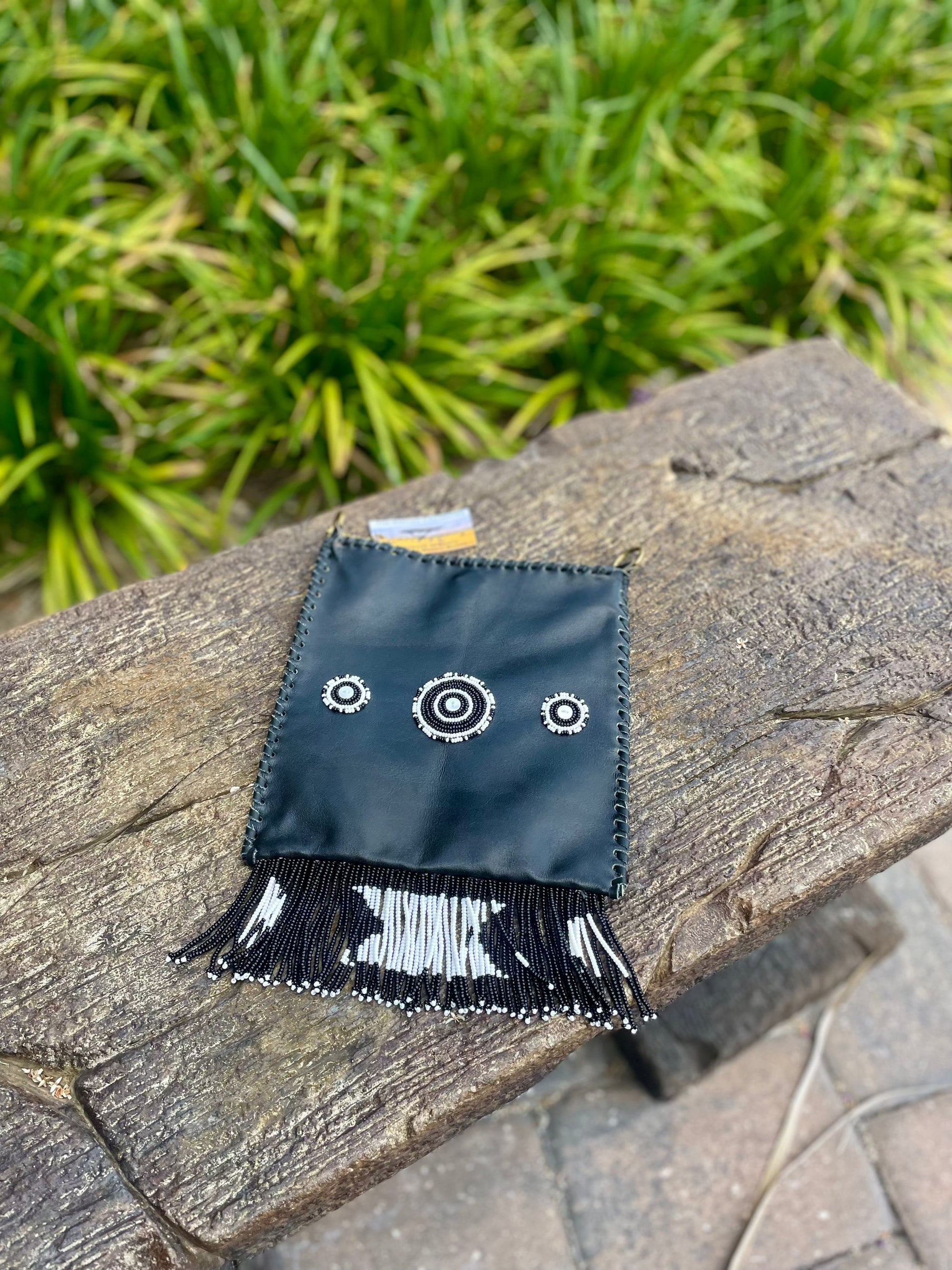 TKC Beaded Fringe Black Leather Pouch - Exceptional Equestrian