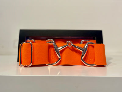 Pesazia - Logo Stretch Bit Belts - Orange w/ Rose Gold Snaffle Bit