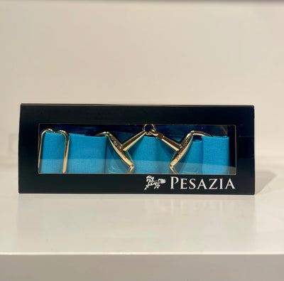 Pesazia - Logo Stretch Bit Belts - Turquoise w/ Gold Snaffle Bit