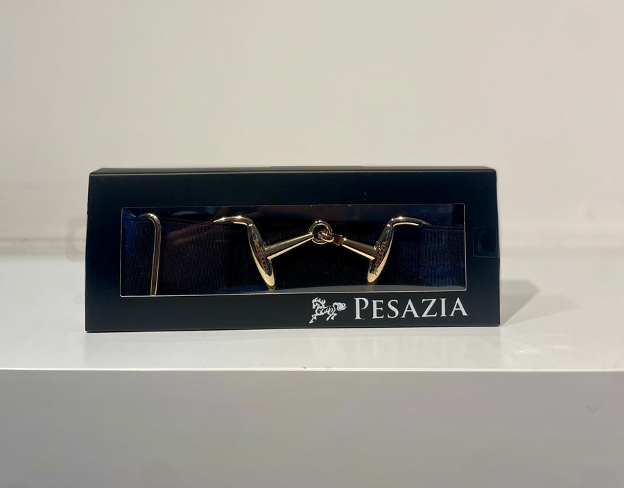 Pesazia - Logo Stretch Bit Belts - Black w/ Gold Snaffle Bit