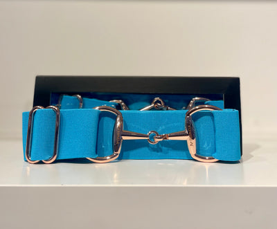 Pesazia - Logo Stretch Bit Belts - Turquoise w/ Rose Gold Snaffle Bit