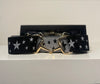 Pesazia - Logo Stretch Bit Belts - Black & Silver Stars w/ Gold Snaffle Bit