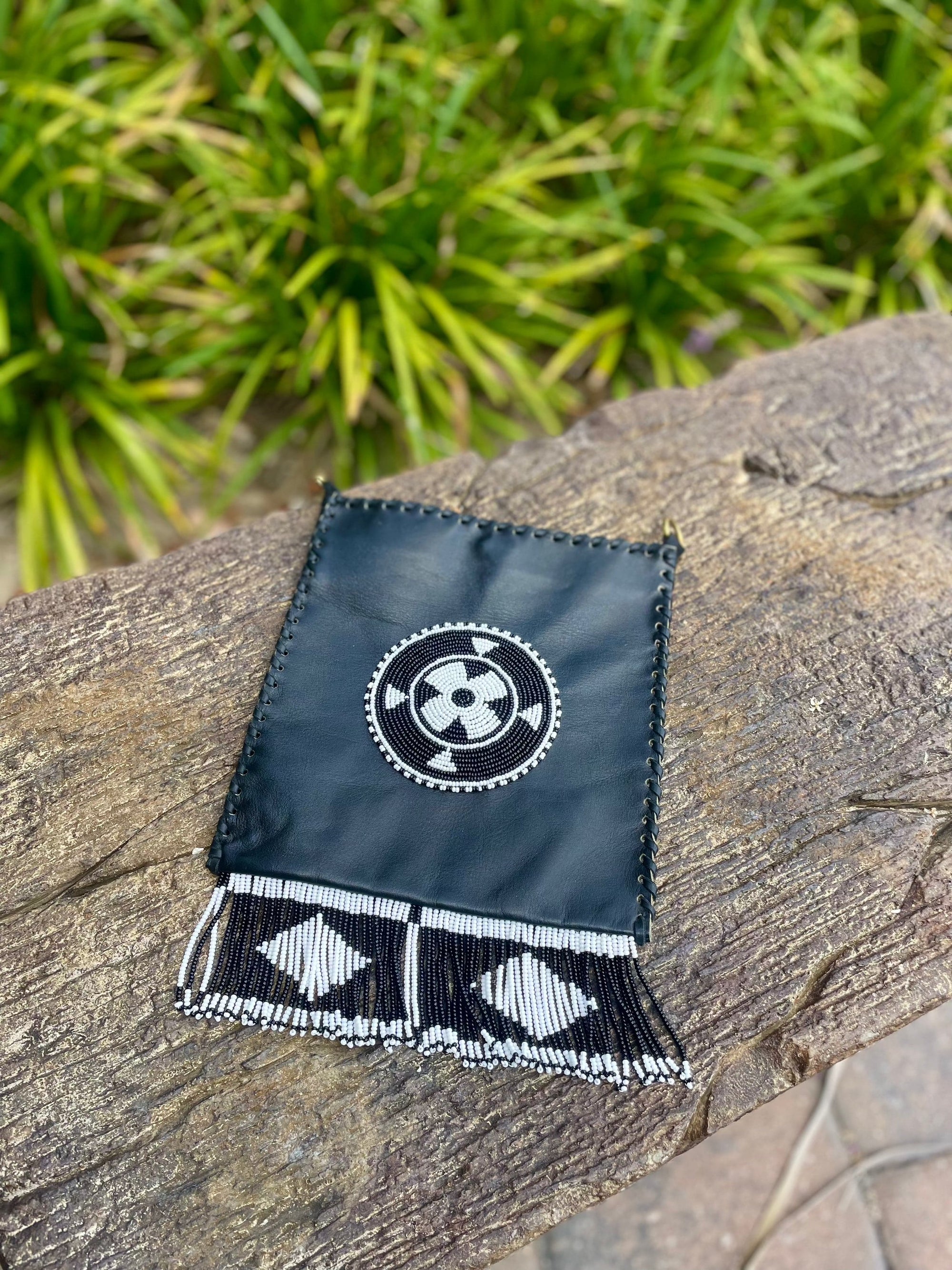 TKC Beaded Fringe Black Leather Pouch - Exceptional Equestrian